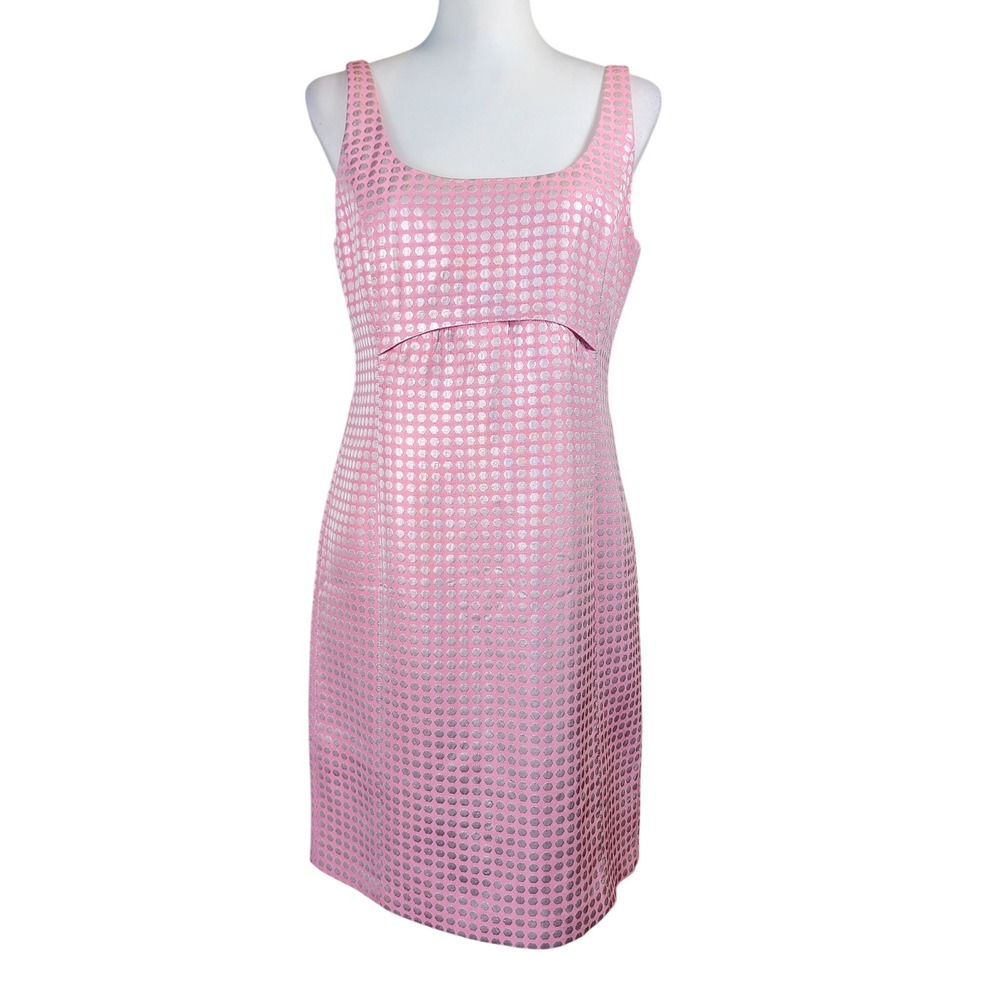 J.Crew Spring Wedding Guest Dress 8 Pink Silver Metallic Polka Dot Jacquard Glam